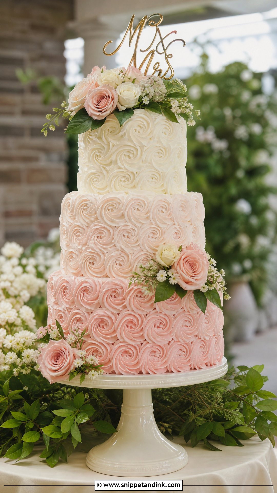 Blush Rosette Wedding Cake - Snippet and Ink - 30 Rosette Cake Ideas for Wedding