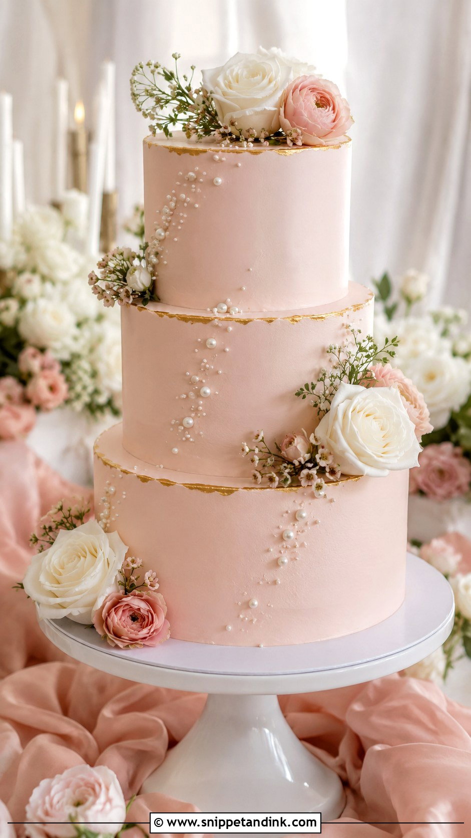 Blush Tiered Wedding Cake - Snippet and Ink - 30 Tiered Wedding Cake Ideas