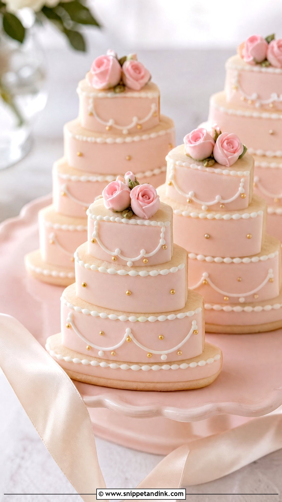 Blush Wedding Cake Cookies - Snippet and Ink - 30 Wedding Cake Cookies