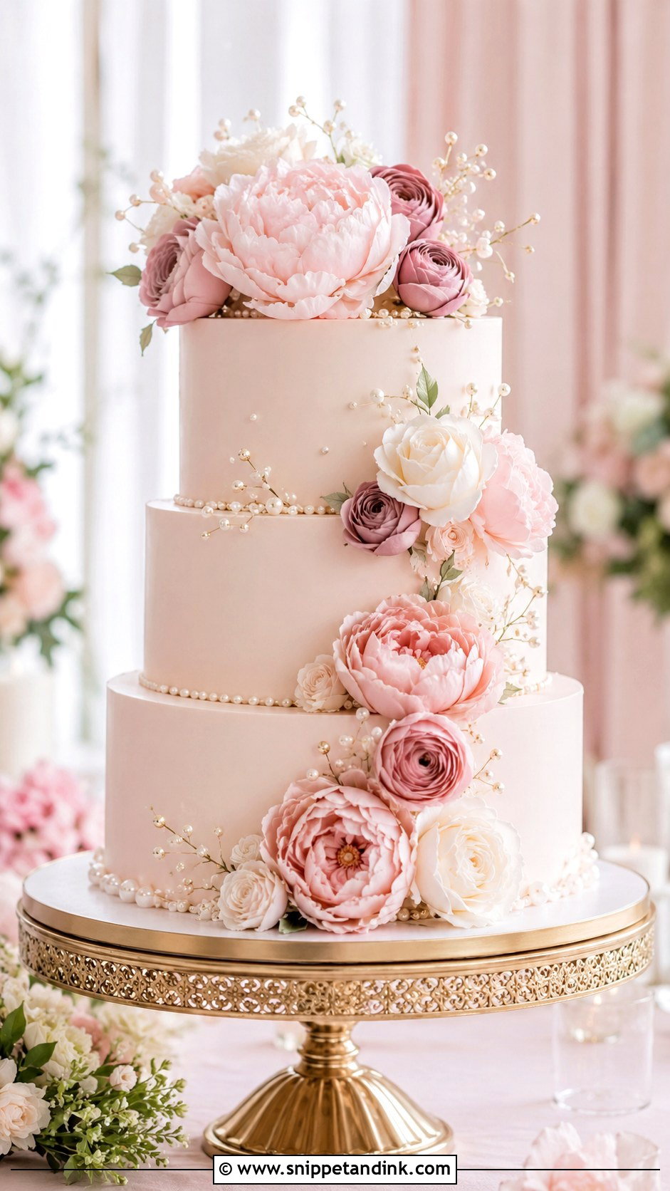 Blush Wedding Cake With Artificial Flowers - Snippet and Ink - 20 Wedding Cake Ideas with Artificial Flowers