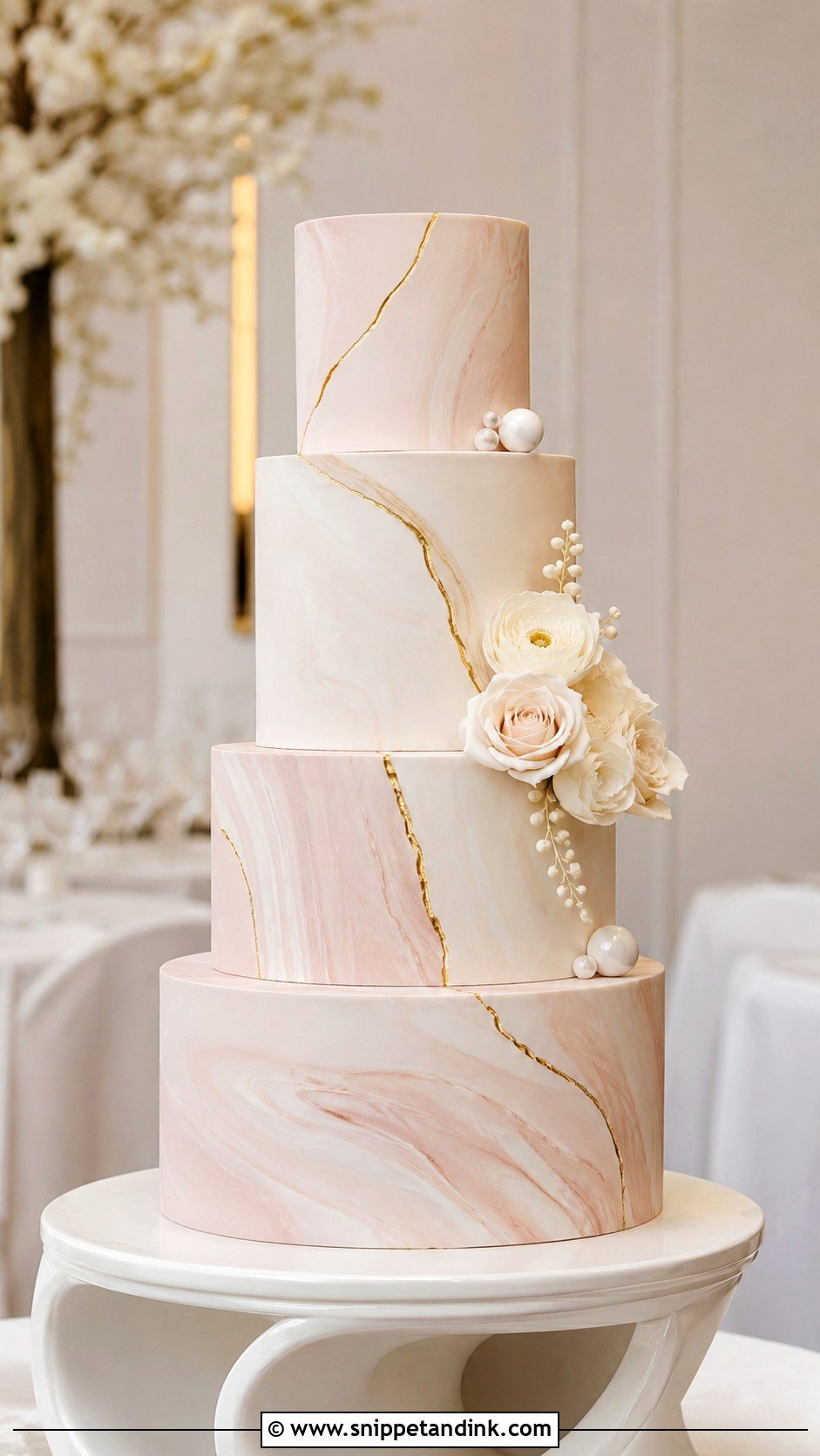Blush Wedding Cake With Marble Fondant - Snippet and Ink - 20 Elegant Blush Wedding Cake Ideas