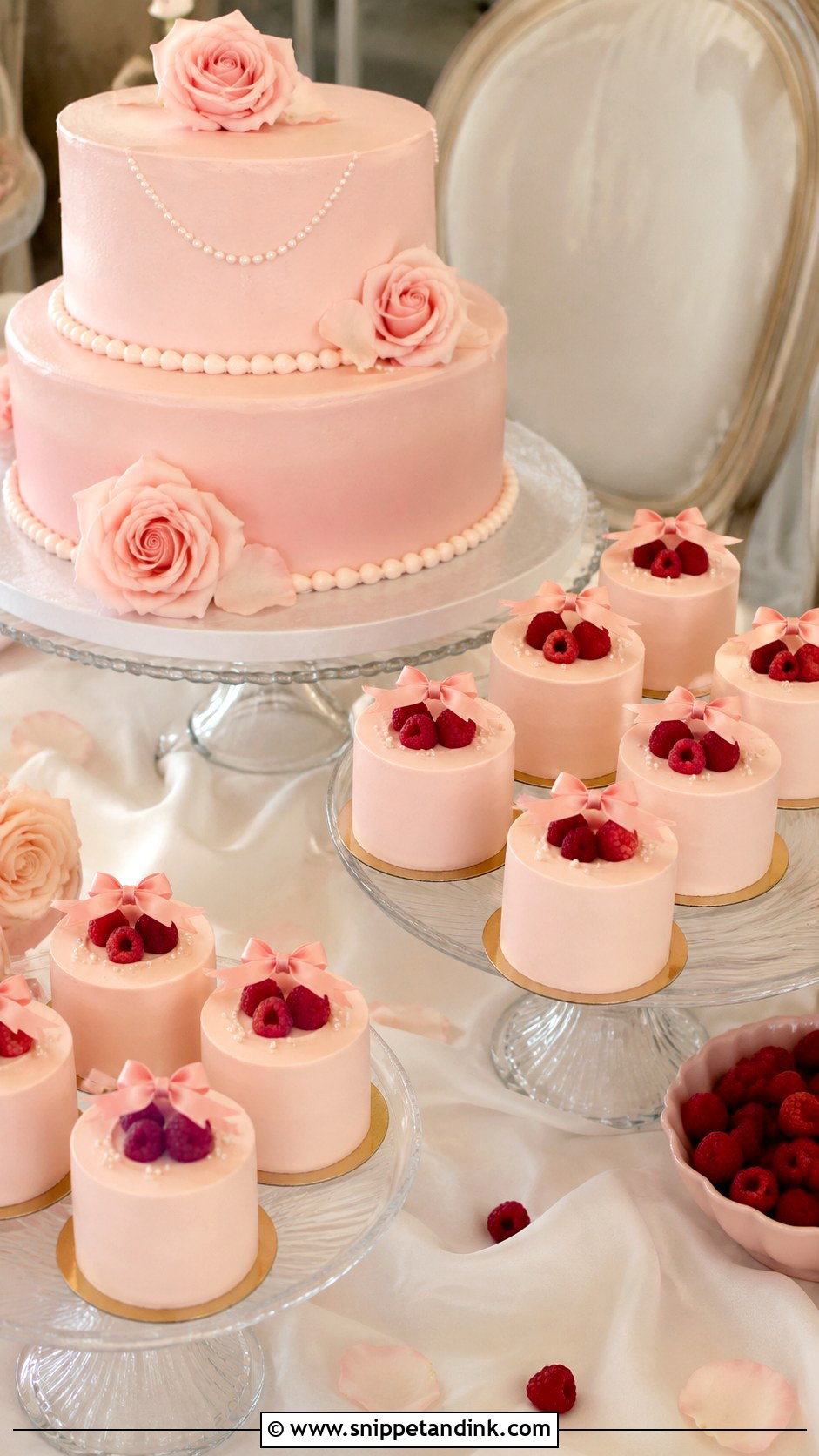 Blush Wedding Cake With Mini Cakes - Snippet and Ink - 25 Wedding Cake with Mini Cakes