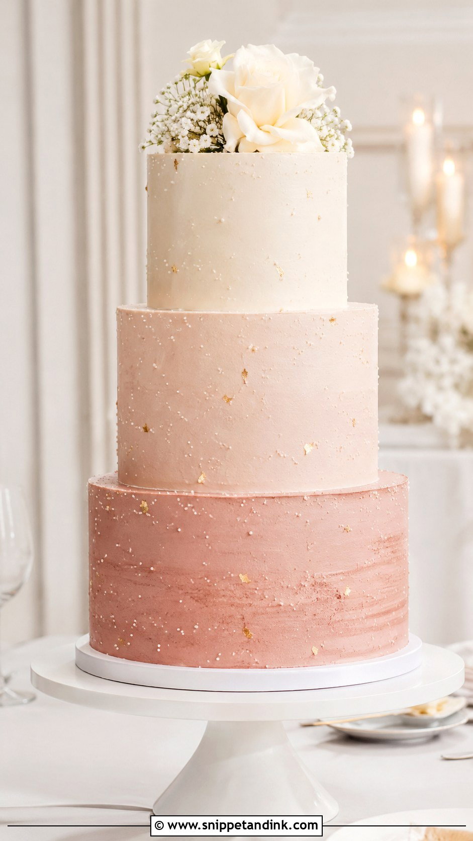Blush Wedding Cake With Ombre Tiers - Snippet and Ink - 20 Elegant Blush Wedding Cake Ideas