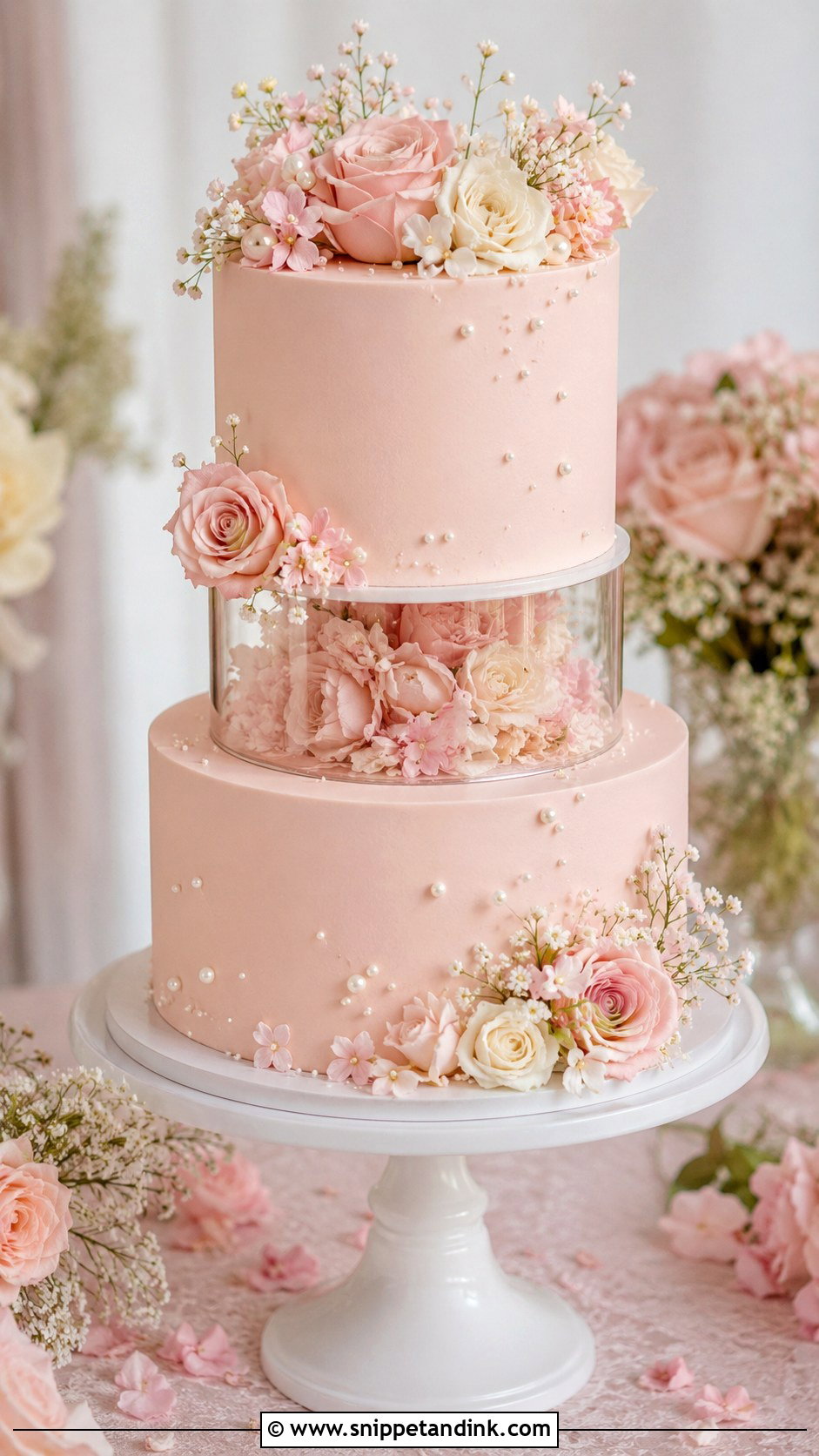 Blush Wedding Cake With Spacers - Snippet and Ink - 20 Wedding Cake Ideas with Spacers