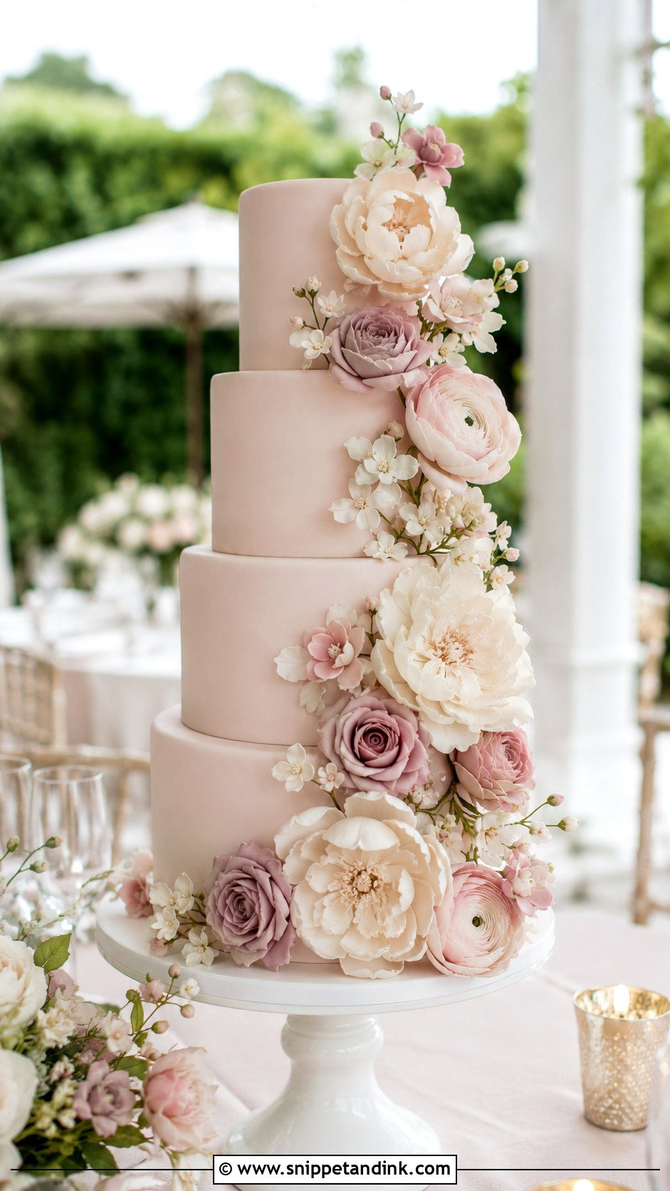 Blush Wedding Cake With Sugar Flowers - Snippet and Ink - 20 Elegant Blush Wedding Cake Ideas