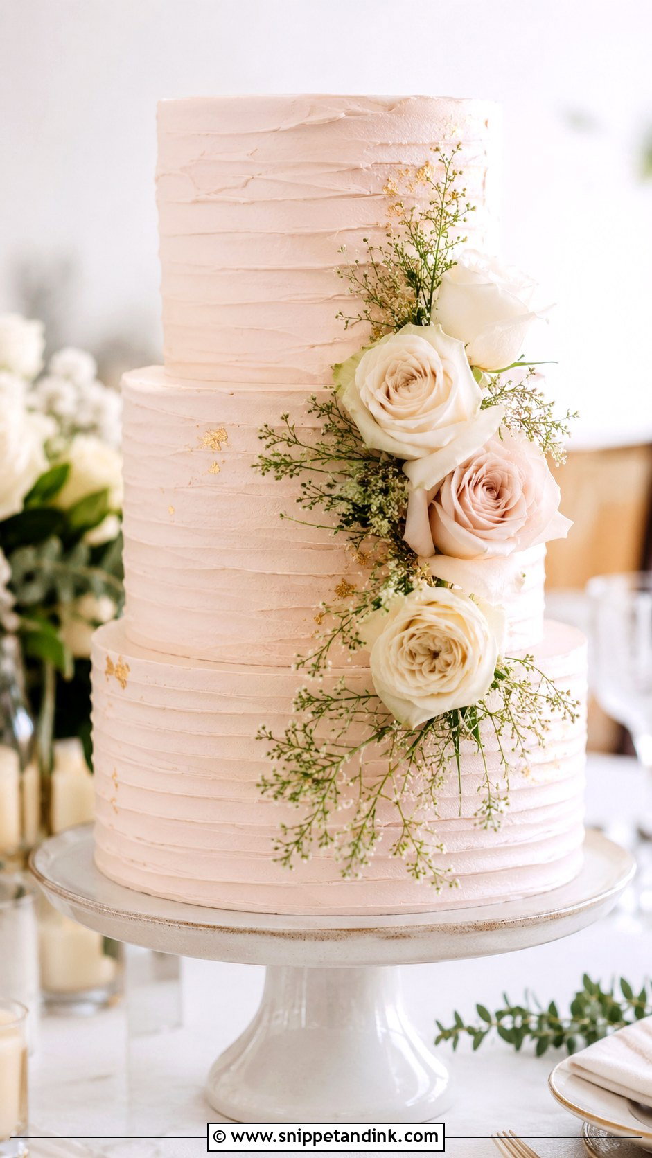 Blush Wedding Cake With Textured Buttercream - Snippet and Ink - 20 Elegant Blush Wedding Cake Ideas