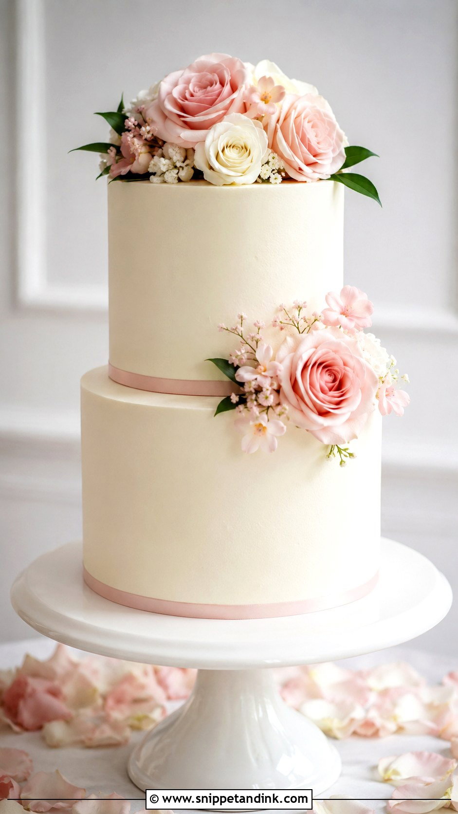 Blush Wedding Cake With White Buttercream - Snippet and Ink - 20 Elegant Blush Wedding Cake Ideas