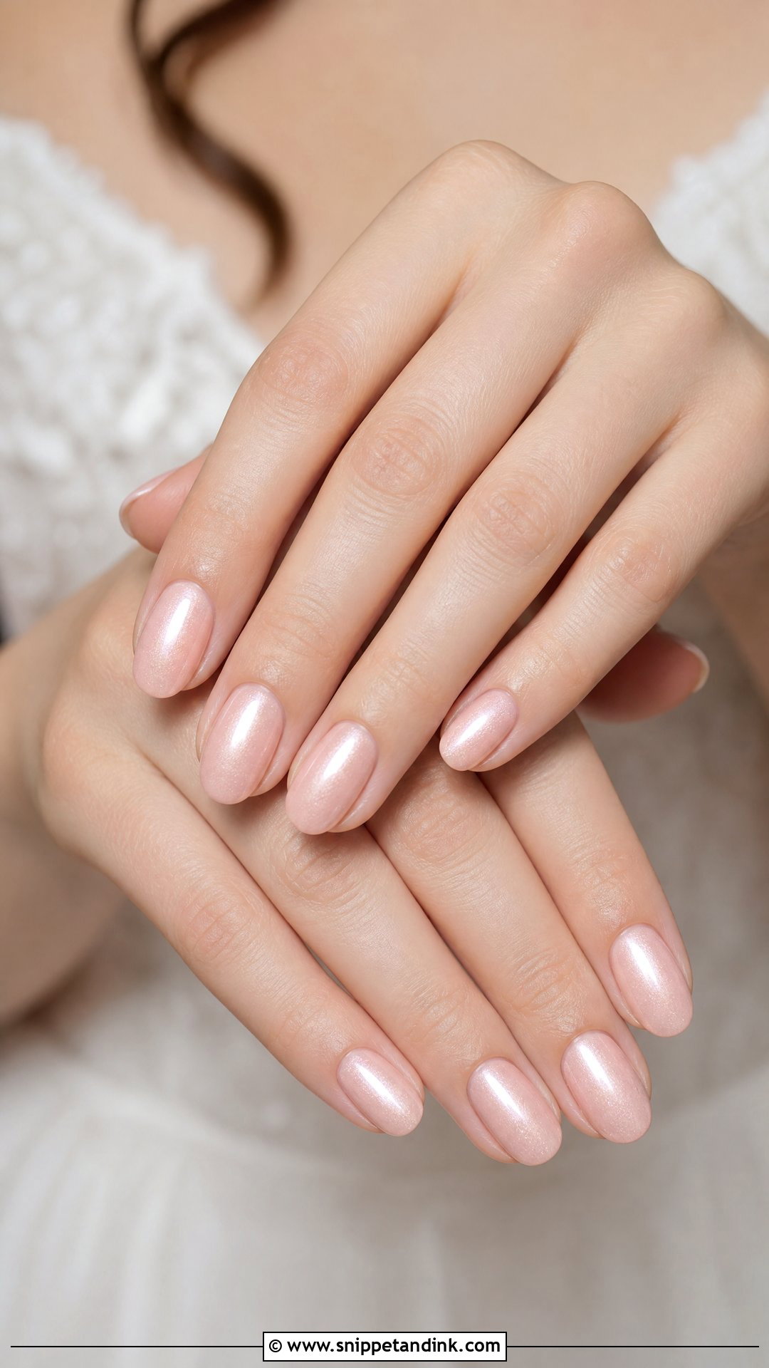 Blush Wedding Nails With Pearl Shimmer - Snippet and Ink - 25 Simple Wedding Nail Art Ideas