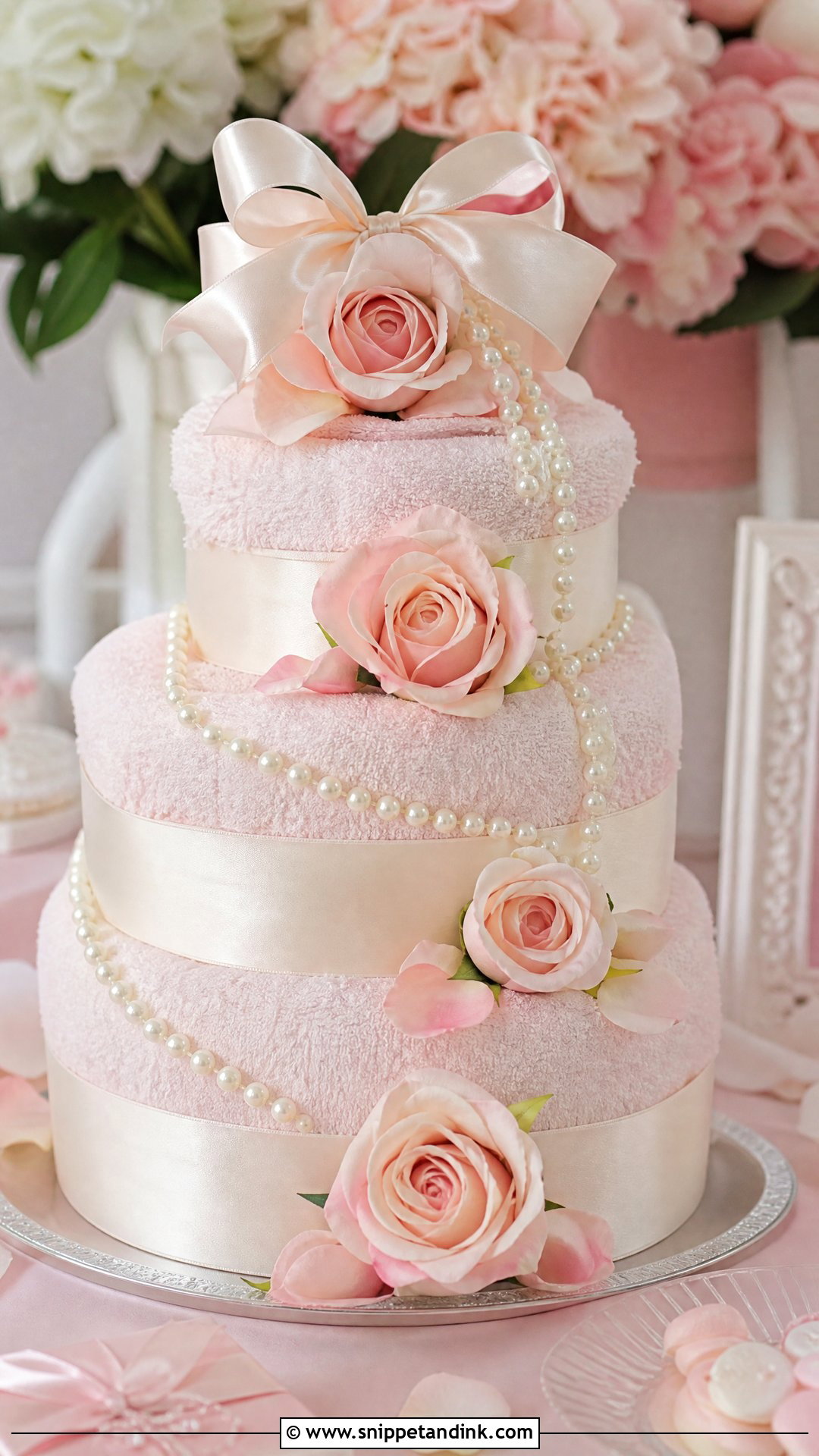 Blush Wedding Towel Cake - Snippet and Ink - 20 Towel Cakes for Wedding