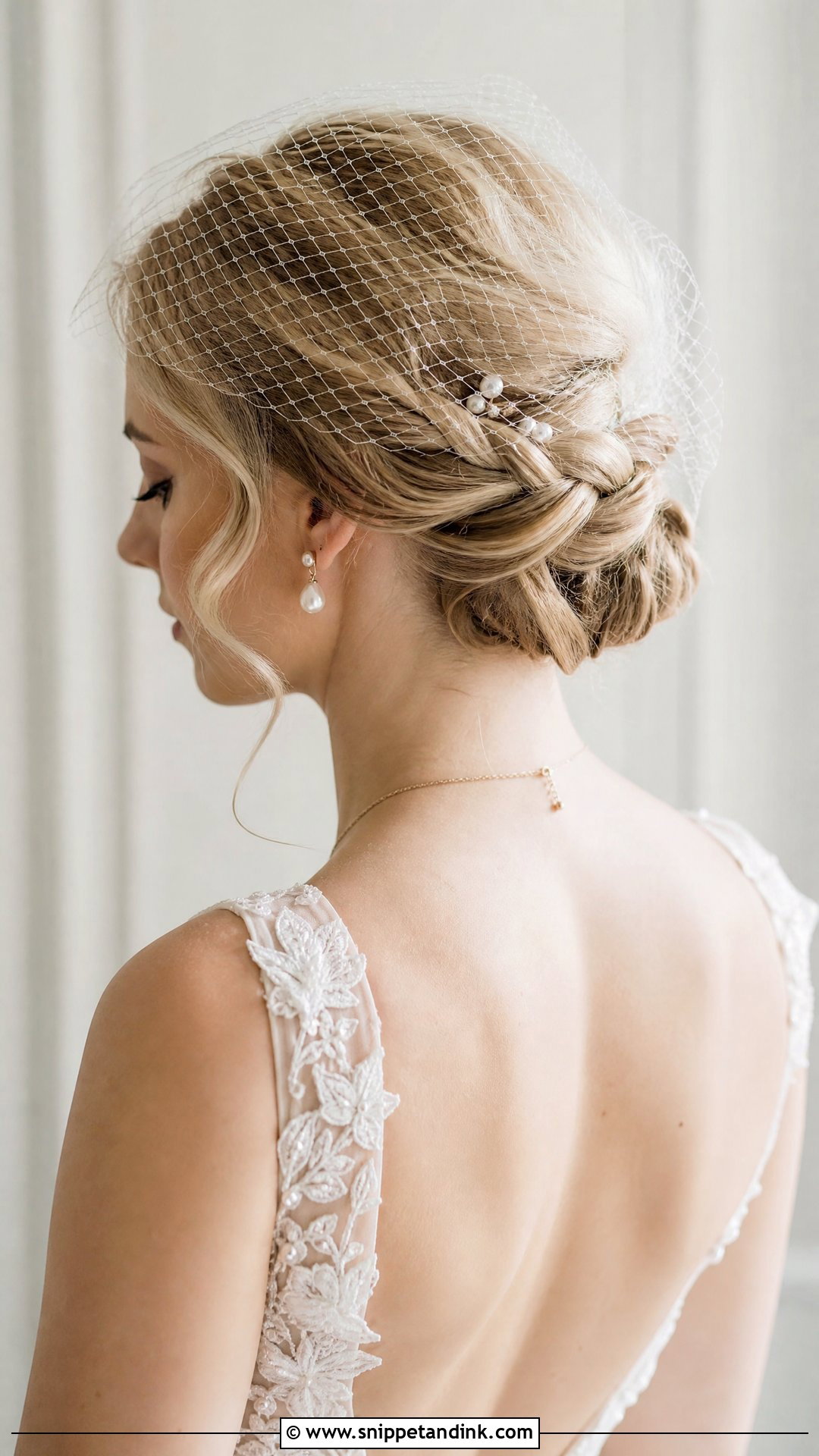 Blusher Veil Braided Bun - Snippet and Ink - 15 Blusher Veil with Hair Up Ideas
