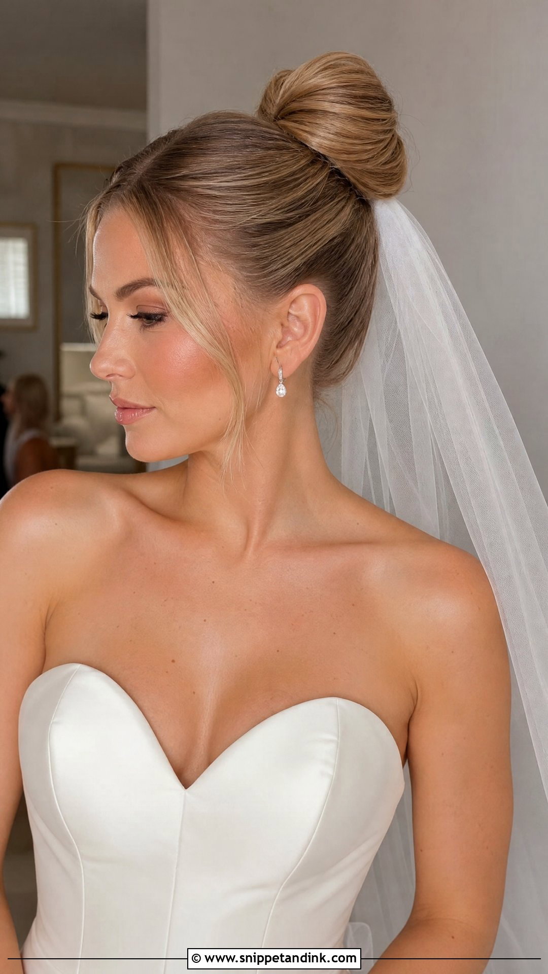 Blusher Veil High Bun - Snippet and Ink - 15 Blusher Veil with Hair Up Ideas