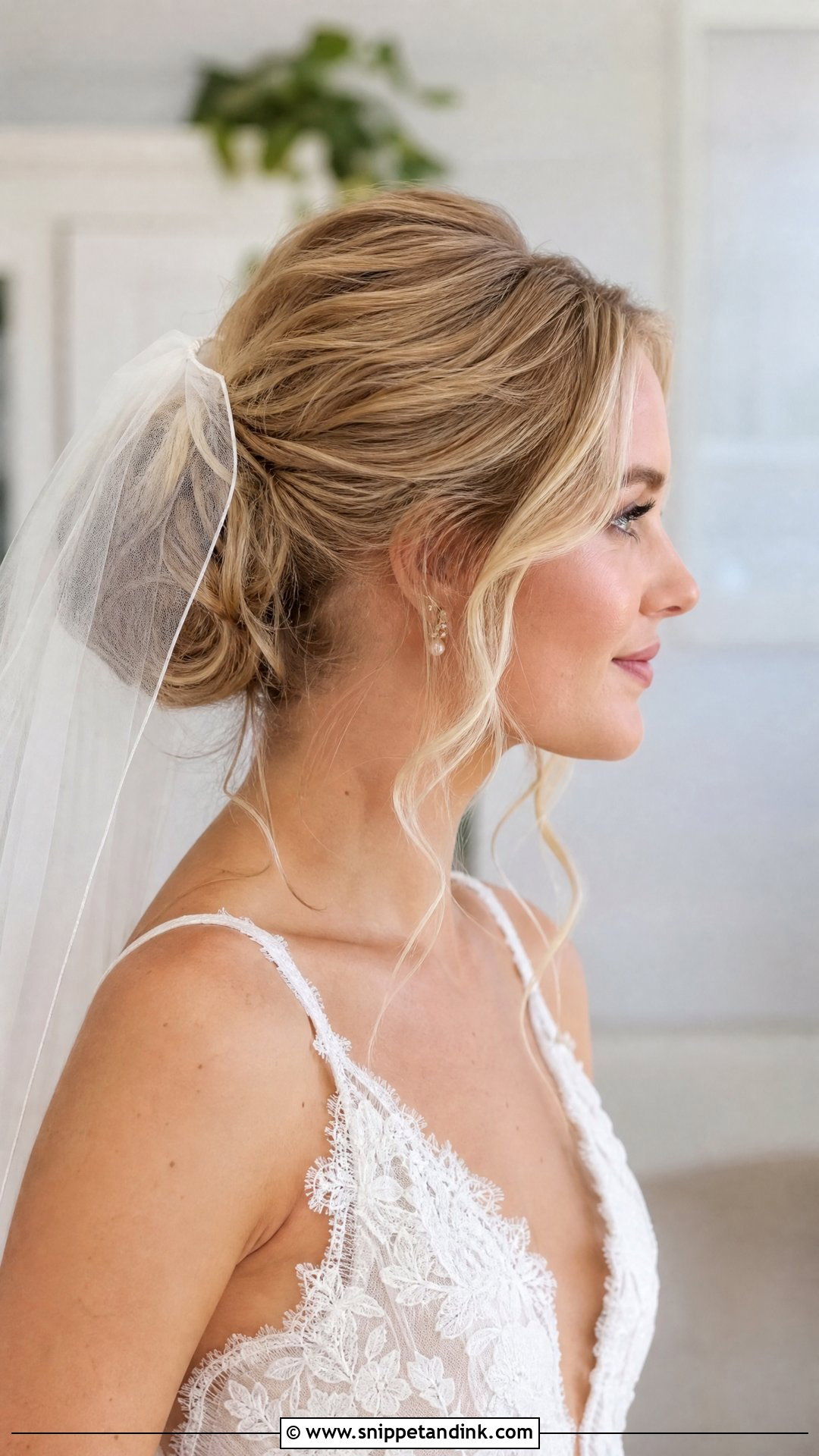 Blusher Veil Messy Bun - Snippet and Ink - 15 Blusher Veil with Hair Up Ideas