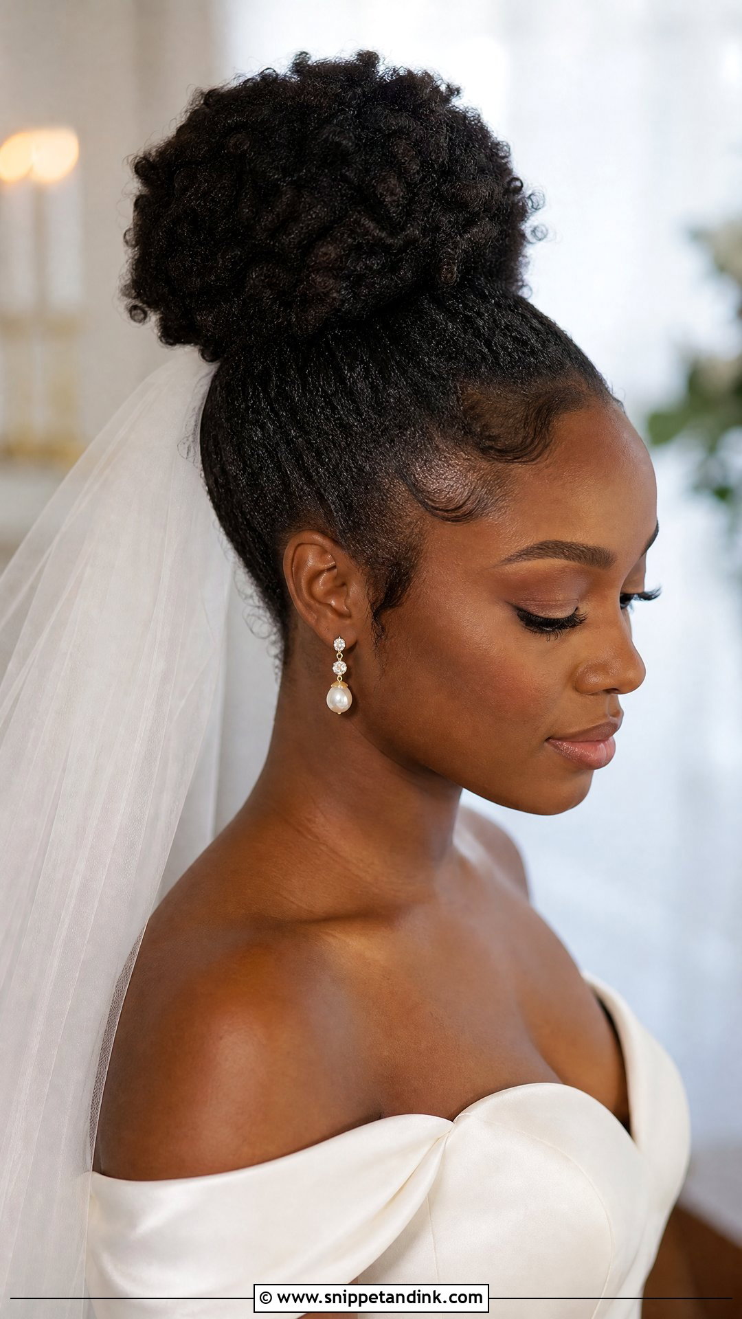 Blusher Veil Natural Hair Bun - Snippet and Ink - 15 Blusher Veil with Hair Up Ideas