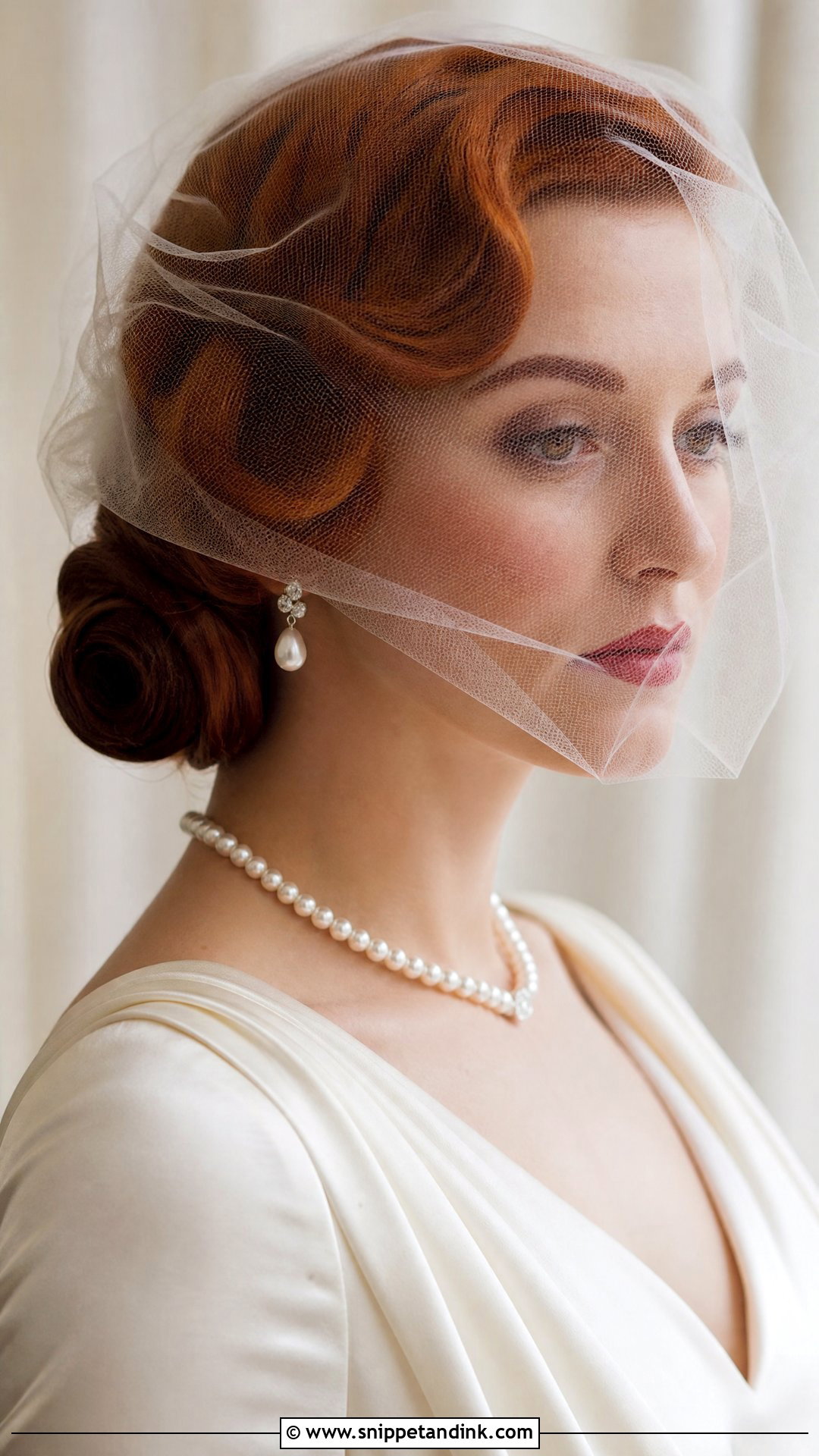 Blusher Veil Vintage Rolled Updo - Snippet and Ink - 15 Blusher Veil with Hair Up Ideas