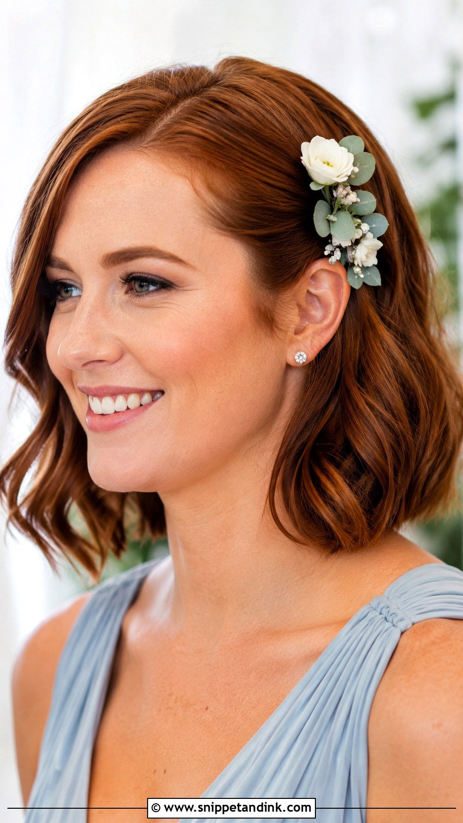 Bob Bridesmaid Hair With Flowers - Snippet and Ink - 20 Bridesmaid Hairstyles with Flowers