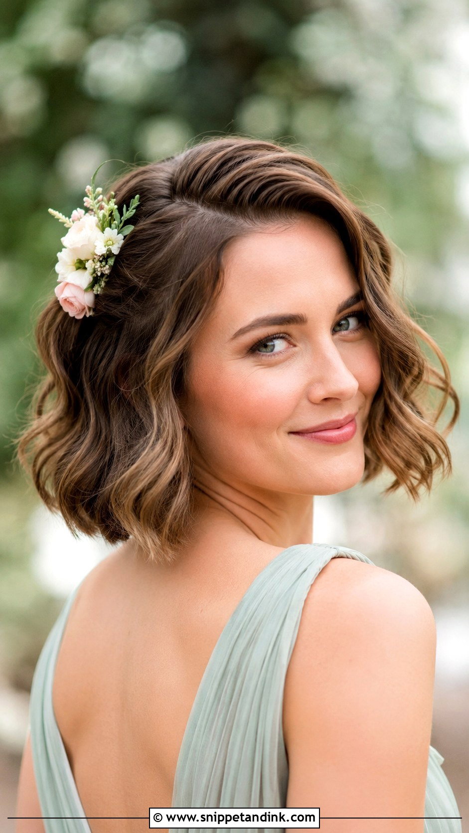 Bob Bridesmaid Hairstyle With Floral Clip - Snippet and Ink - 25 Bob Bridesmaid Hairstyles