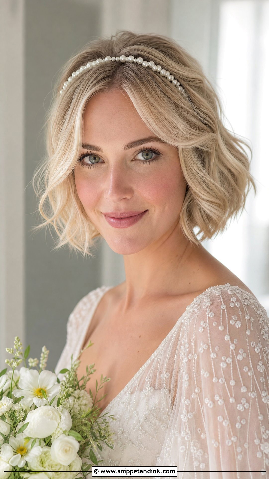 Bob Wedding Hair With Headband - Snippet and Ink - 20 Wedding Hair Bob Length Ideas