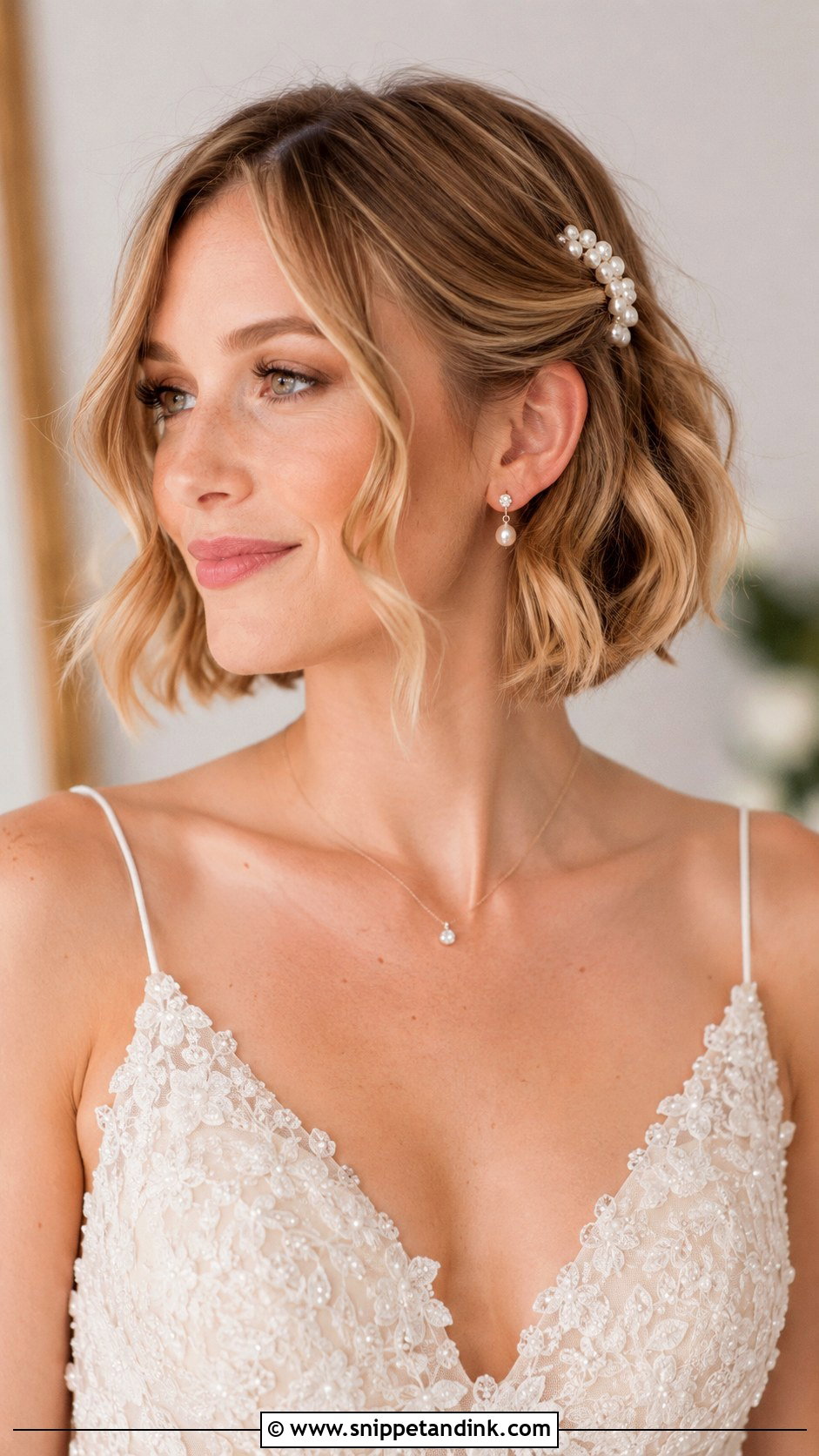 Bob Wedding Hair With Pearl Pins - Snippet and Ink - 15 Wedding Hair for Bob Haircut Ideas