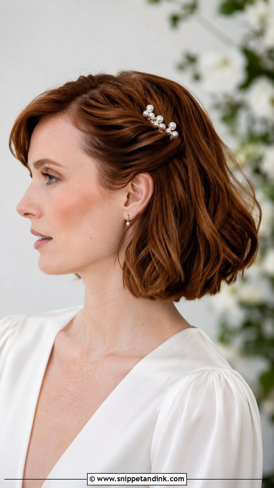 Bob Wedding Hair With Pearl Pins - Snippet and Ink - 20 Bob Hair Wedding Styles