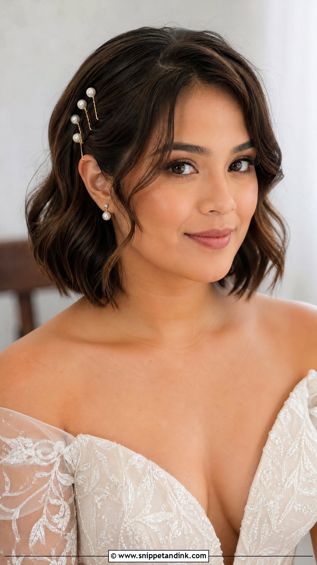 Bob Wedding Hair With Pearl Pins - Snippet and Ink - 20 Wedding Hair Bob Length Ideas