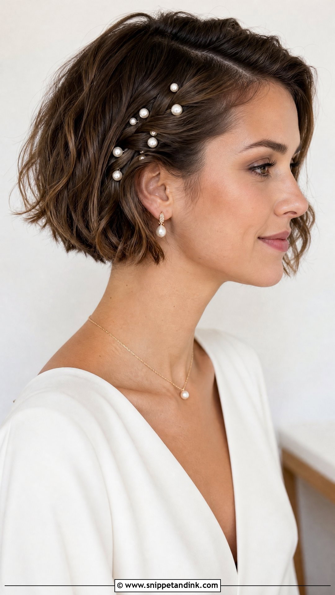 Bob Wedding Hair With Pearl Pins - Snippet and Ink - 15 Bob Hair for Wedding Ideas