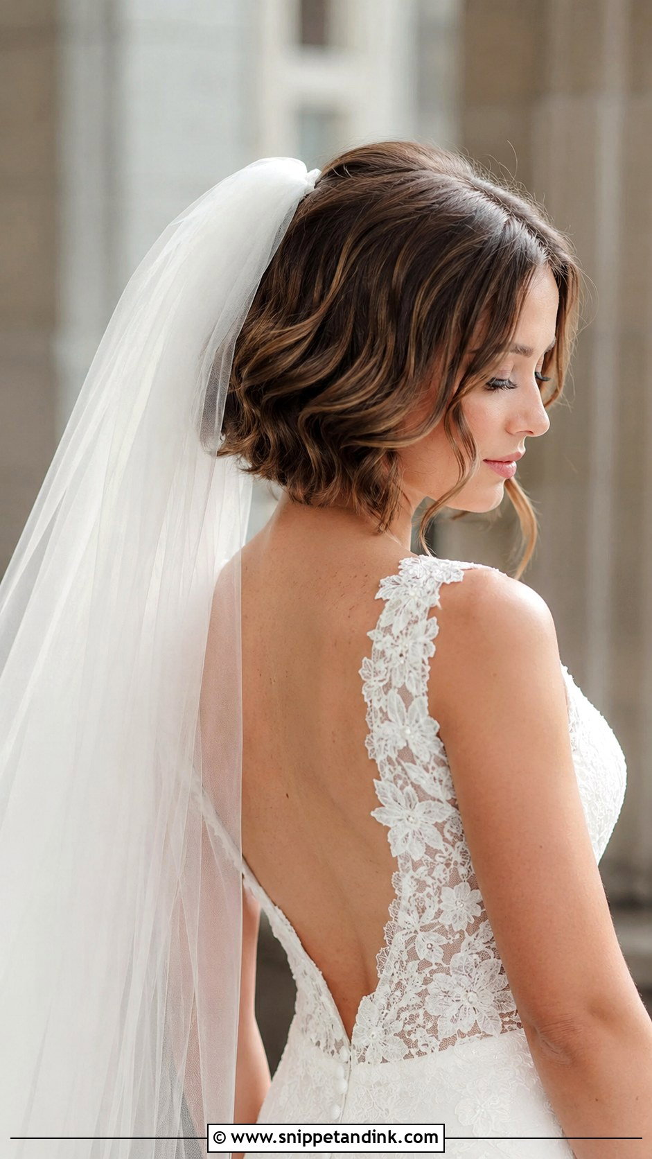 Bob With Cathedral Veil - Snippet and Ink - 25 Bob Wedding Hair Ideas
