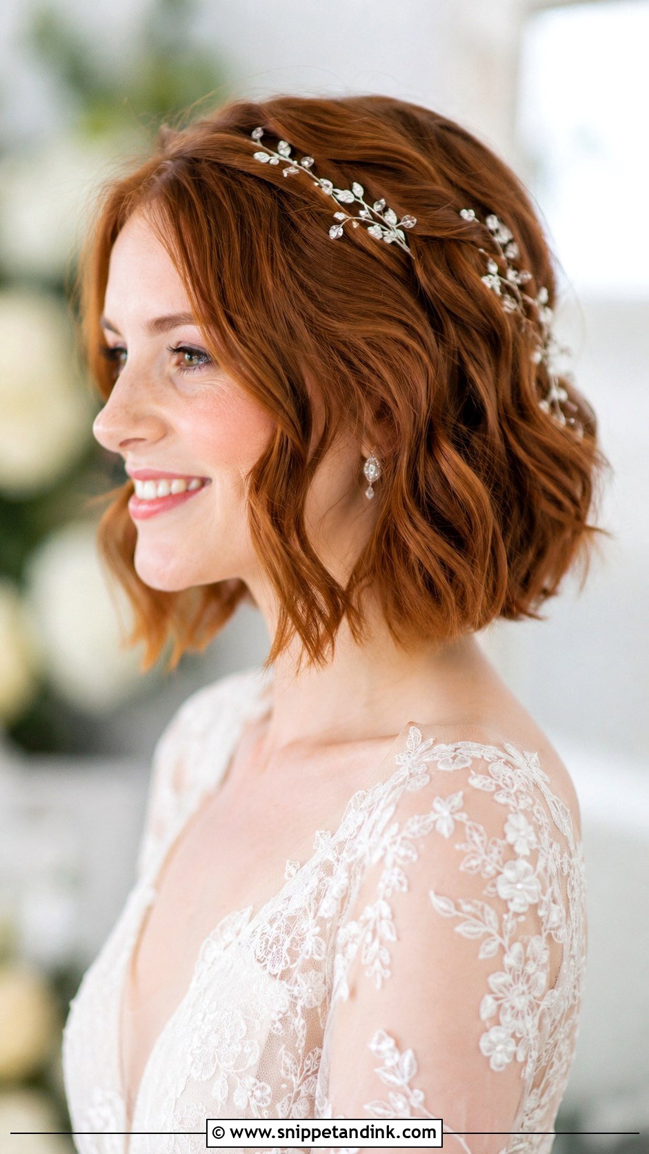 Bob With Delicate Hair Vine - Snippet and Ink - 30 Bob Wedding Hairstyles
