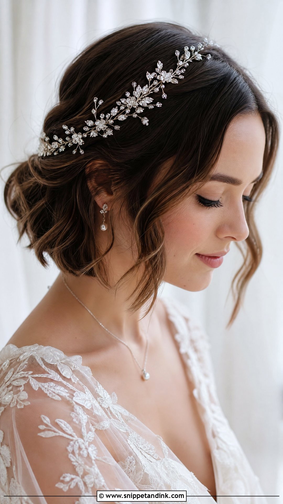 Bob With Delicate Hair Vine - Snippet and Ink - 20 Formal Bob Hairstyles Wedding
