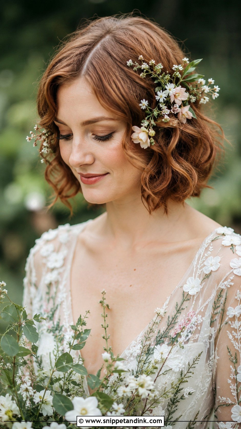 Bob With Floral Accessories - Snippet and Ink - 35 Wedding Hairstyles for Short Hair