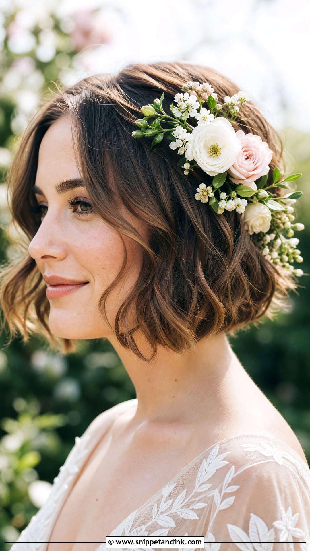 Bob With Floral Hairpiece - Snippet and Ink - 20 Bride Bob Hairstyle Ideas
