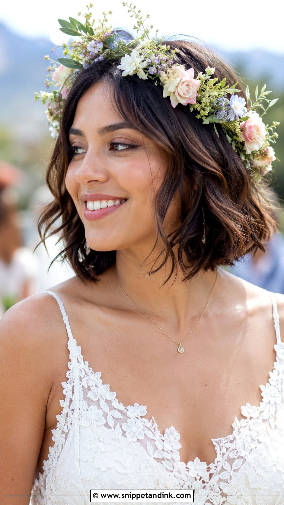 Bob With Flower Crown - Snippet and Ink - 30 Bob Wedding Hairstyles