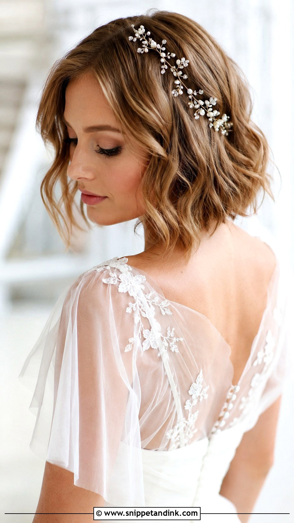 Bob With Hair Vine - Snippet and Ink - 20 Short Bob Wedding Hair Ideas