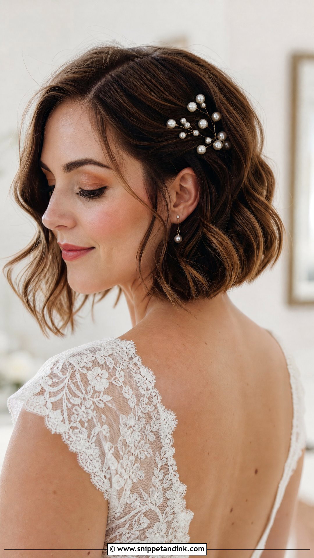 Bob With Pearl Hairpins - Snippet and Ink - 20 Bride Bob Hairstyle Ideas
