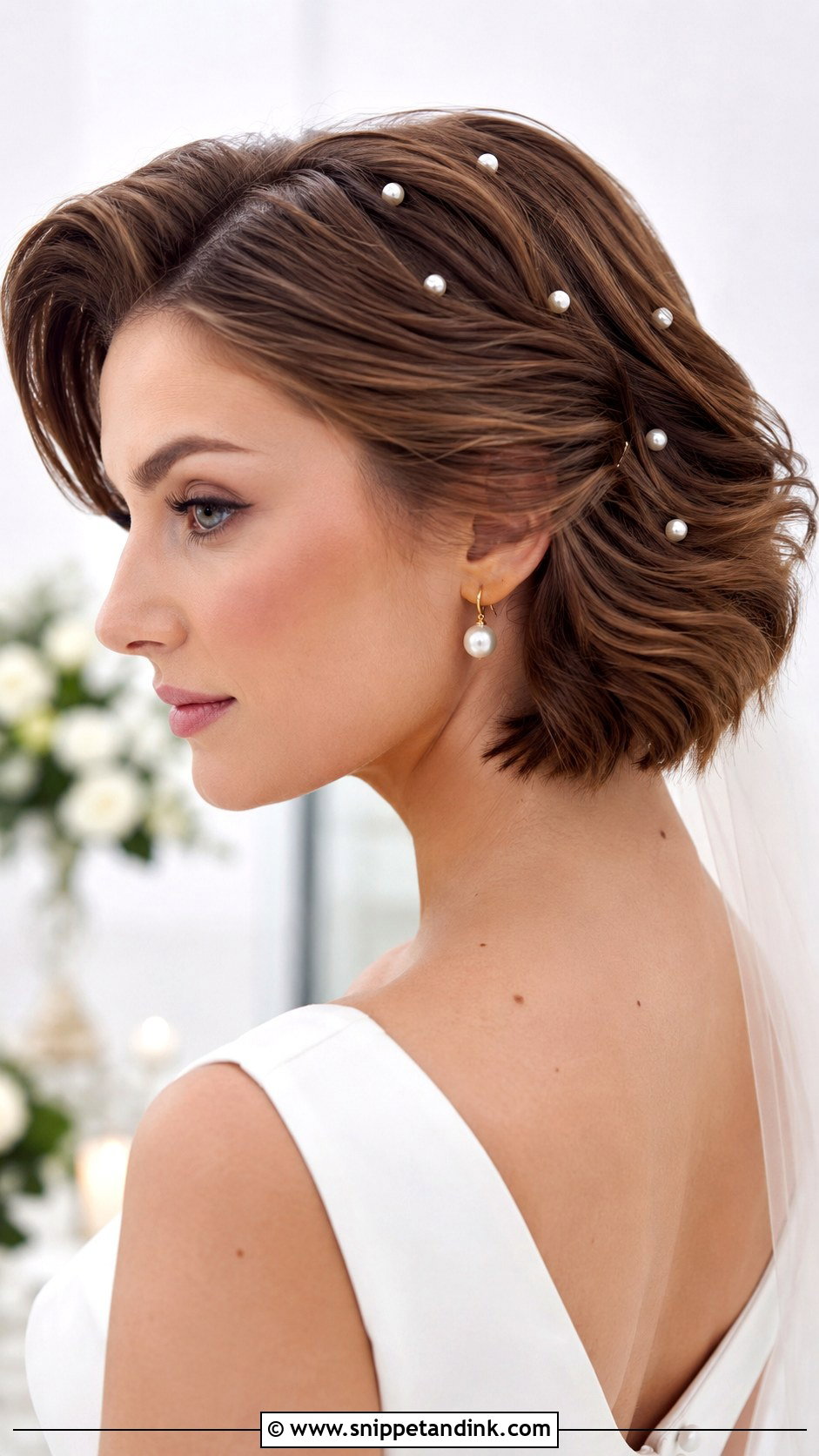 Bob With Pearl Hairpins - Snippet and Ink - 20 Bob Bridal Hair Ideas