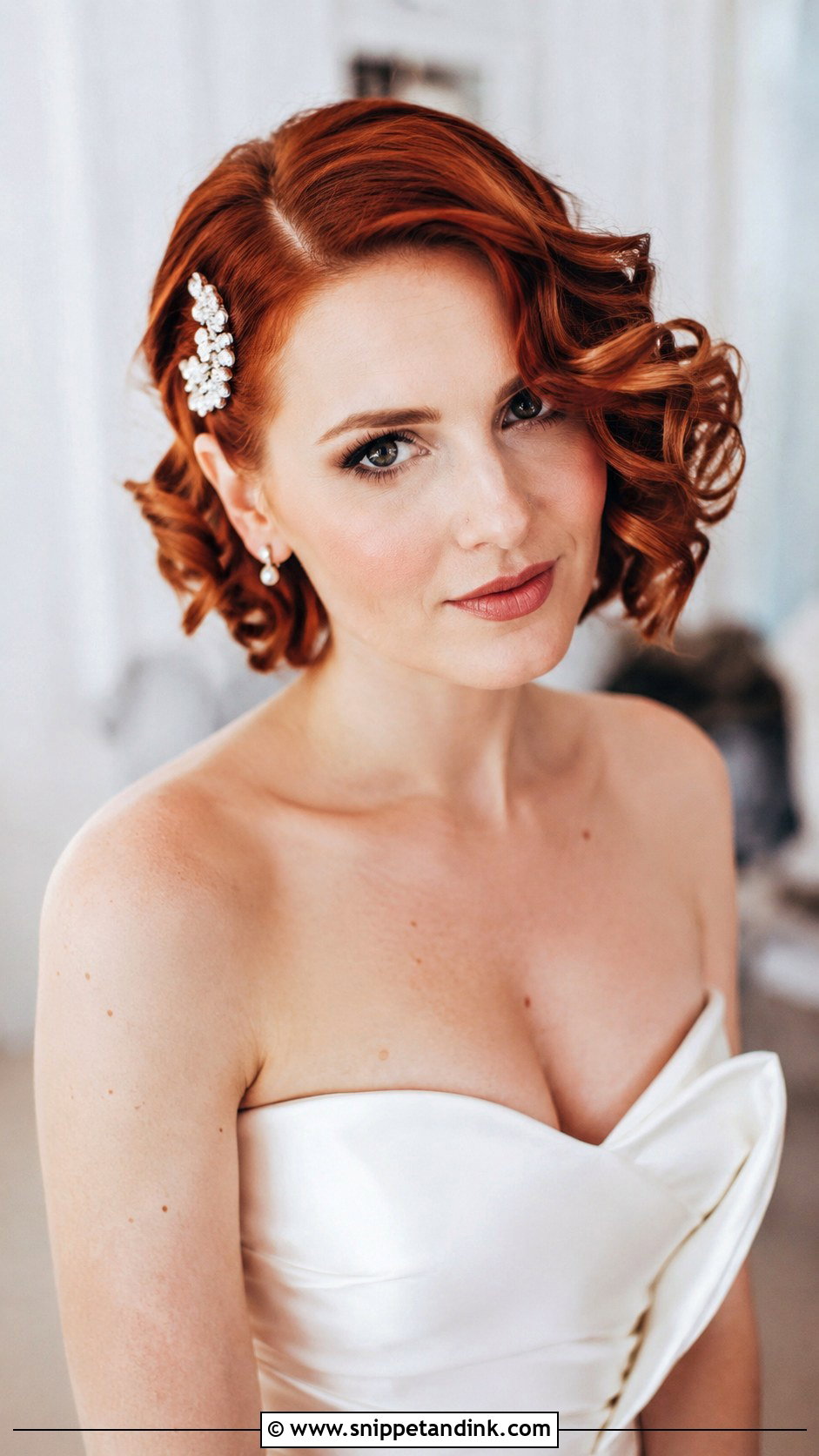 Bob With Side Swept Curls - Snippet and Ink - 20 Short Bob Wedding Hair Ideas