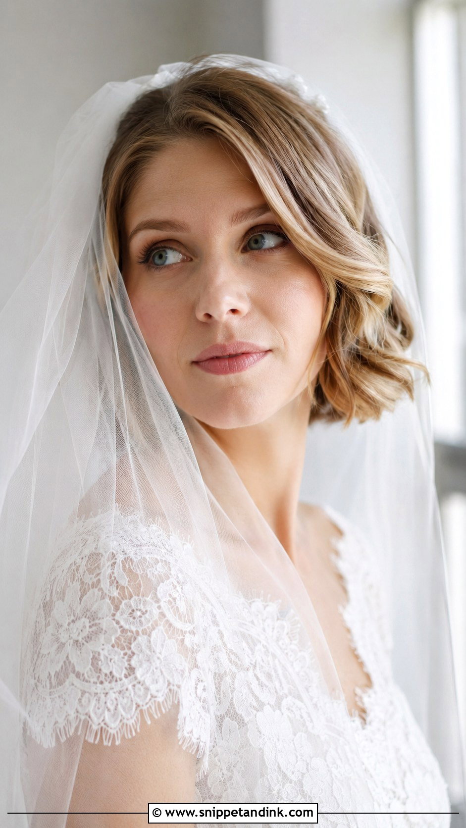 Bob With Soft Curls And Veil - Snippet and Ink - 25 Bride Short Hairstyles