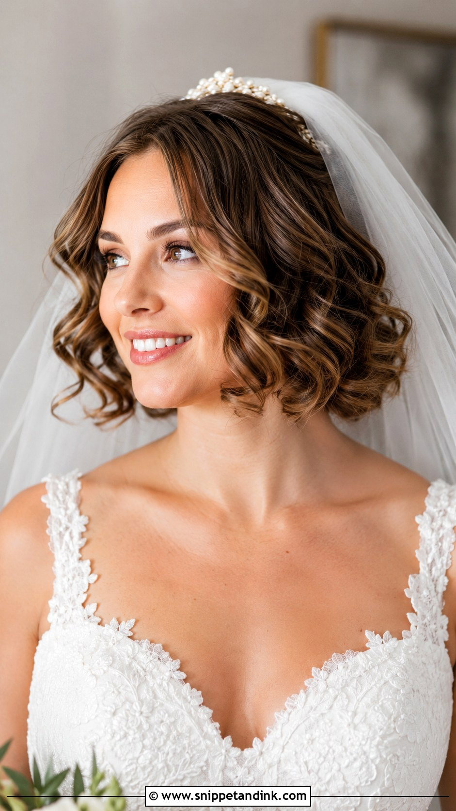 Bob With Soft Curls and Veil - Snippet and Ink - 25 Short Hair Style for Wedding Ideas