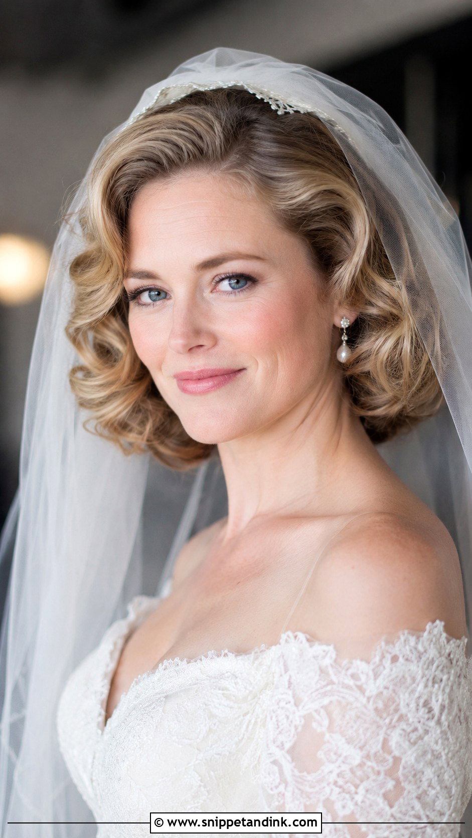 Bob With Soft Vintage Curls and Veil - Snippet and Ink - 30 Bob Wedding Hairstyles