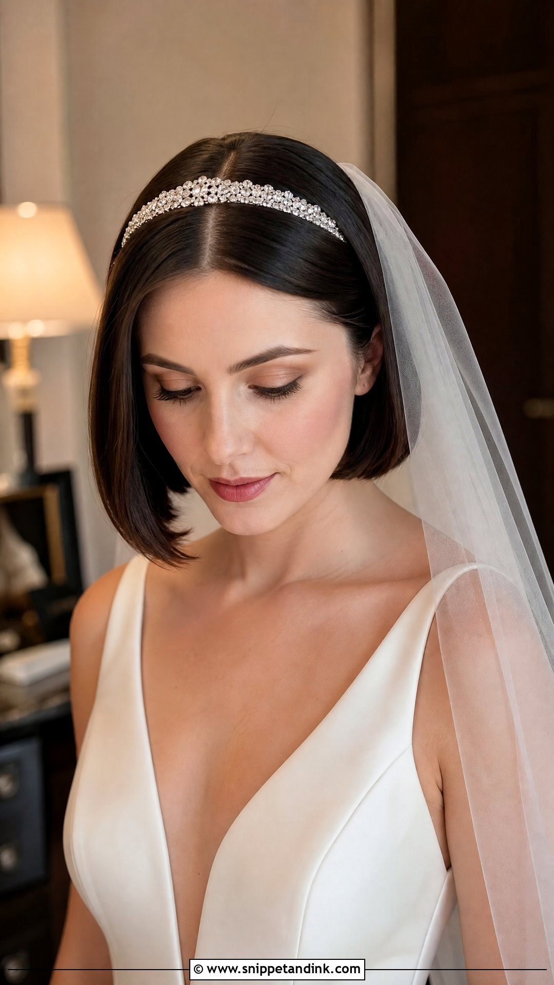 Bob With Veil and Headband - Snippet and Ink - 20 Bride Bob Hairstyle Ideas