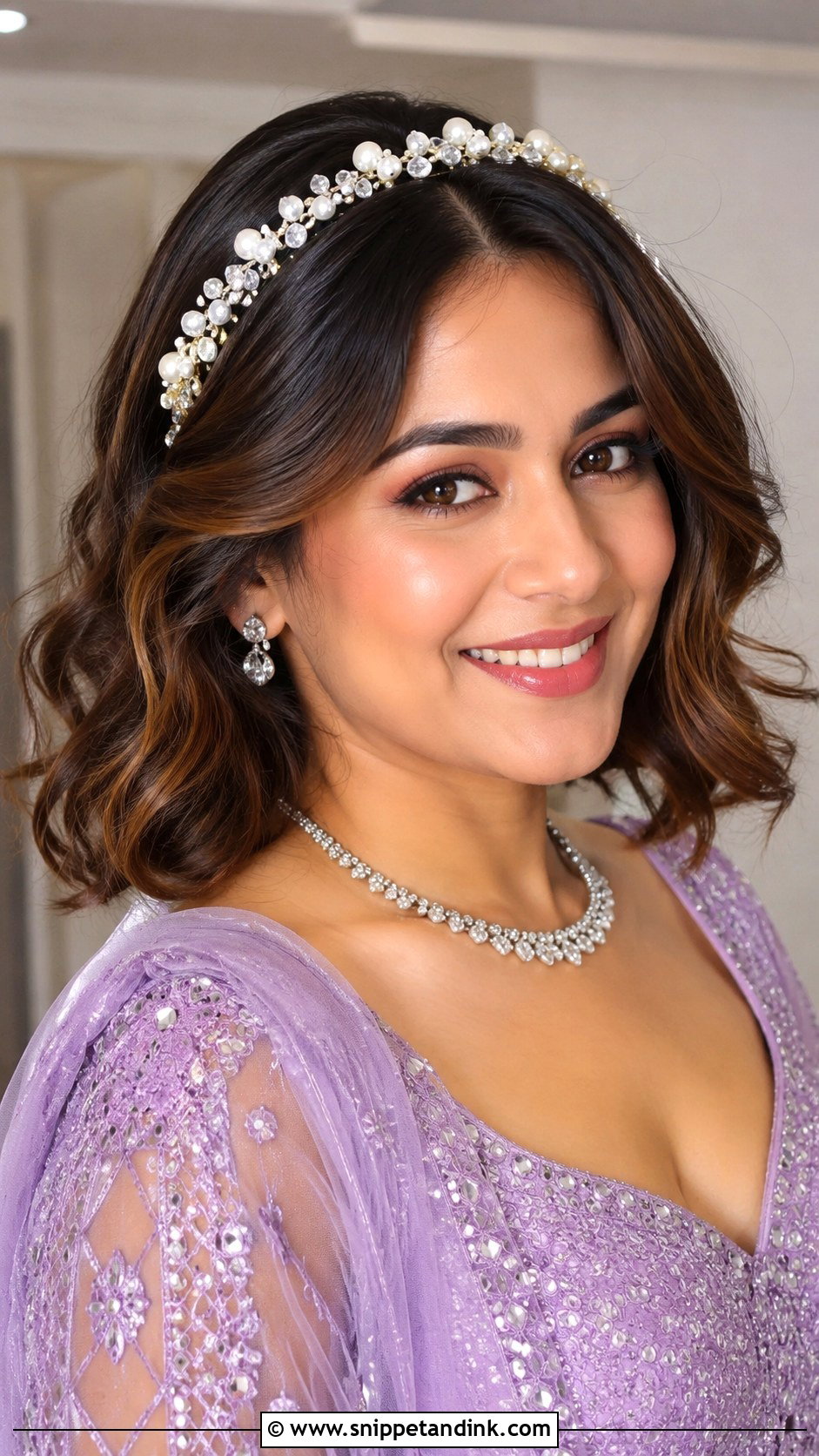 Bob with Headband and Loose Curls - Snippet and Ink - 25 Short Hair Hairstyles for Wedding Indian
