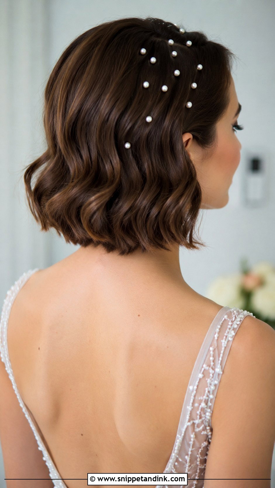 Bob with Pearl Hairpins - Snippet and Ink - 25 Wedding Hair Ideas for Short Hair