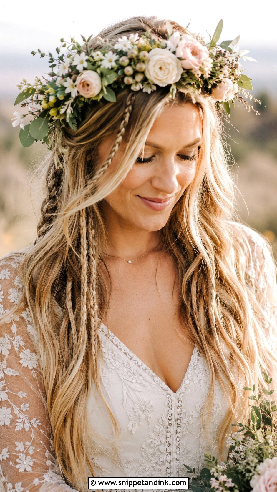 Bohemian Braids With Flower Crown - Snippet and Ink - 20 Bridal Hair with Flower Crown Ideas