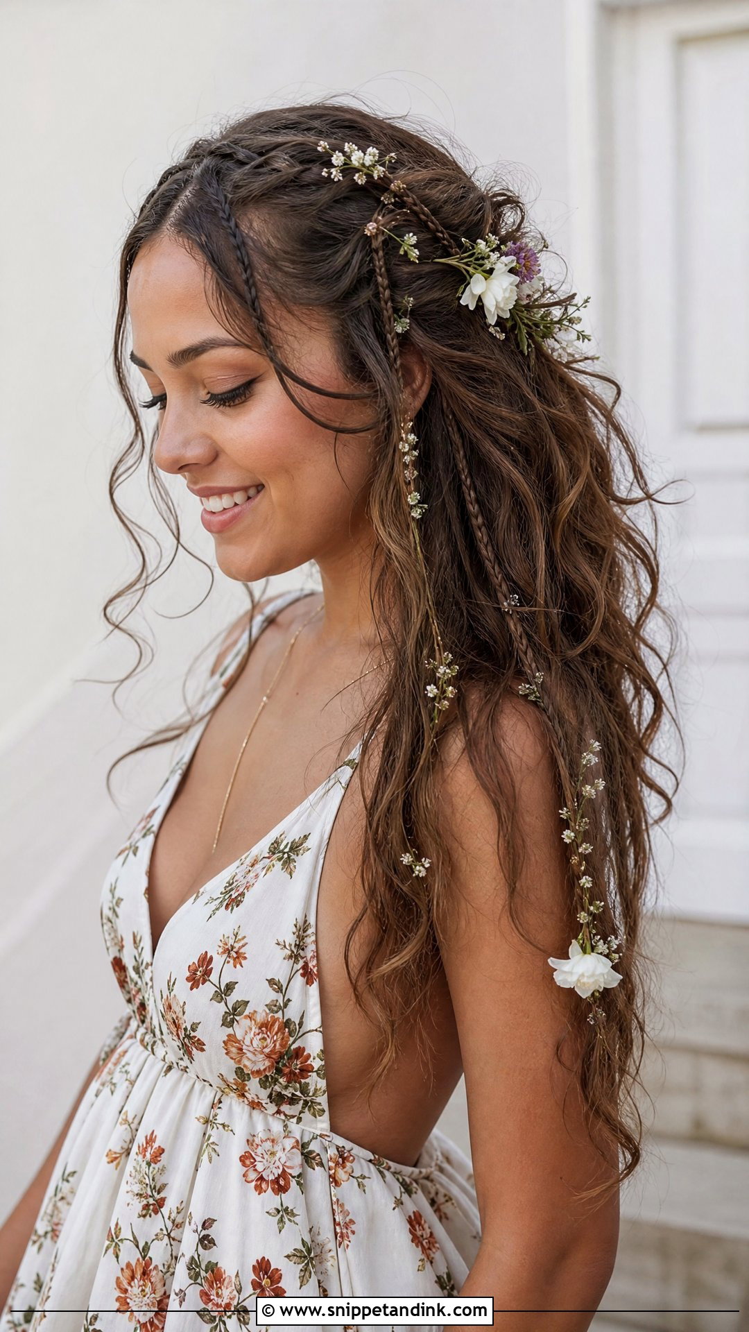 Bohemian Braids With Flowers - Snippet and Ink - 20 Wedding Guest Hairstyles 2025