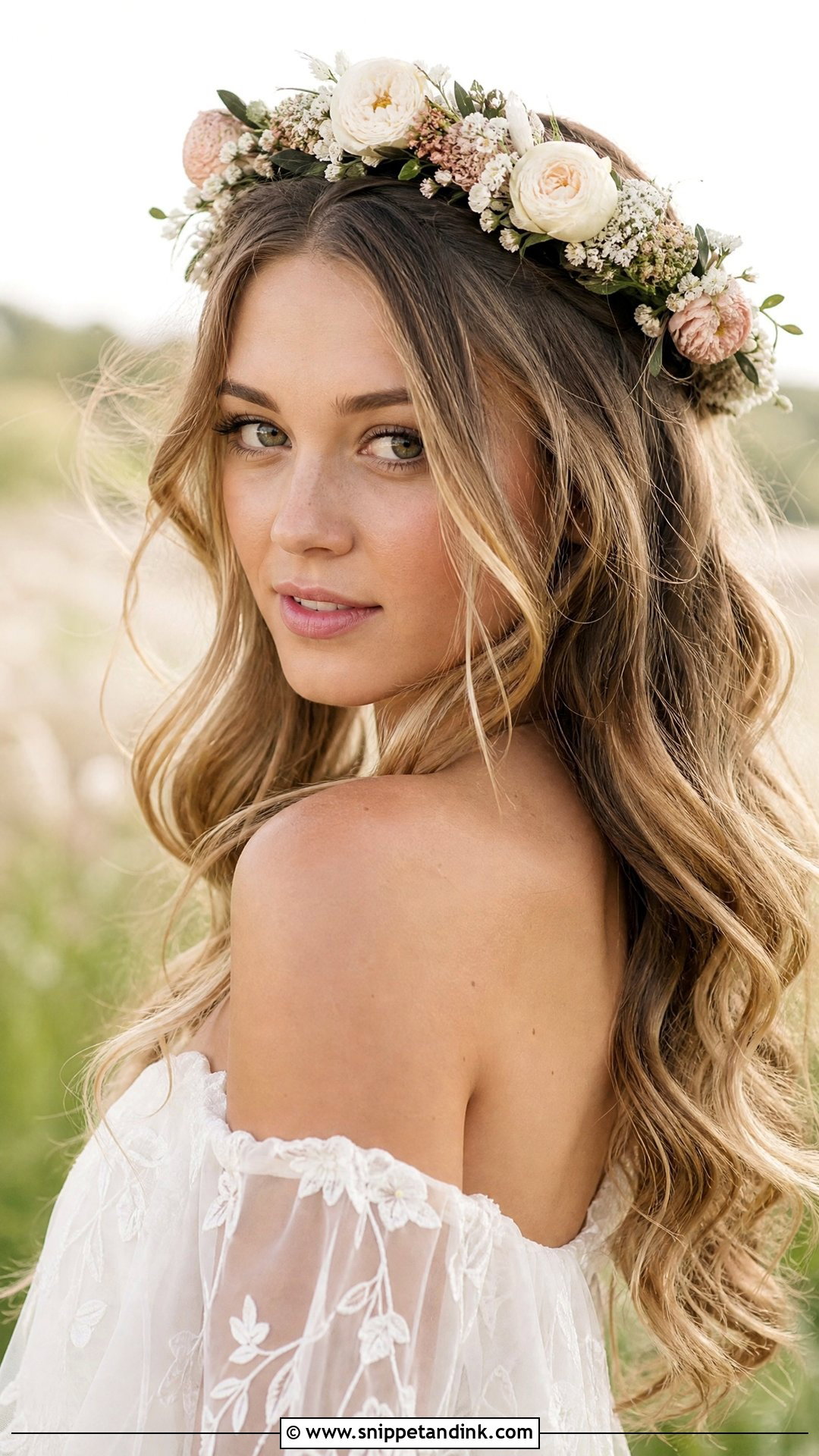 Bohemian Bride Hair With Flower Crown - Snippet and Ink - 15 Bohemian Bride Hair Ideas