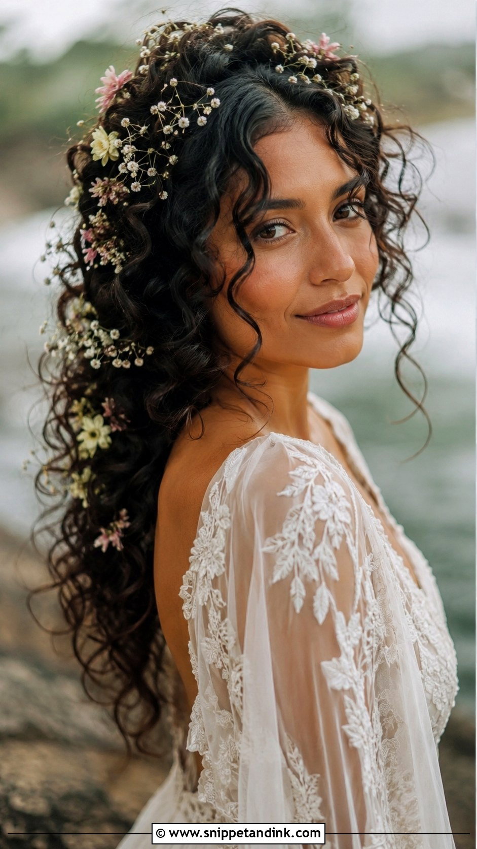 Bohemian Curly Hairstyle With Flowers - Snippet and Ink - 30 Curls Hairstyles for Wedding