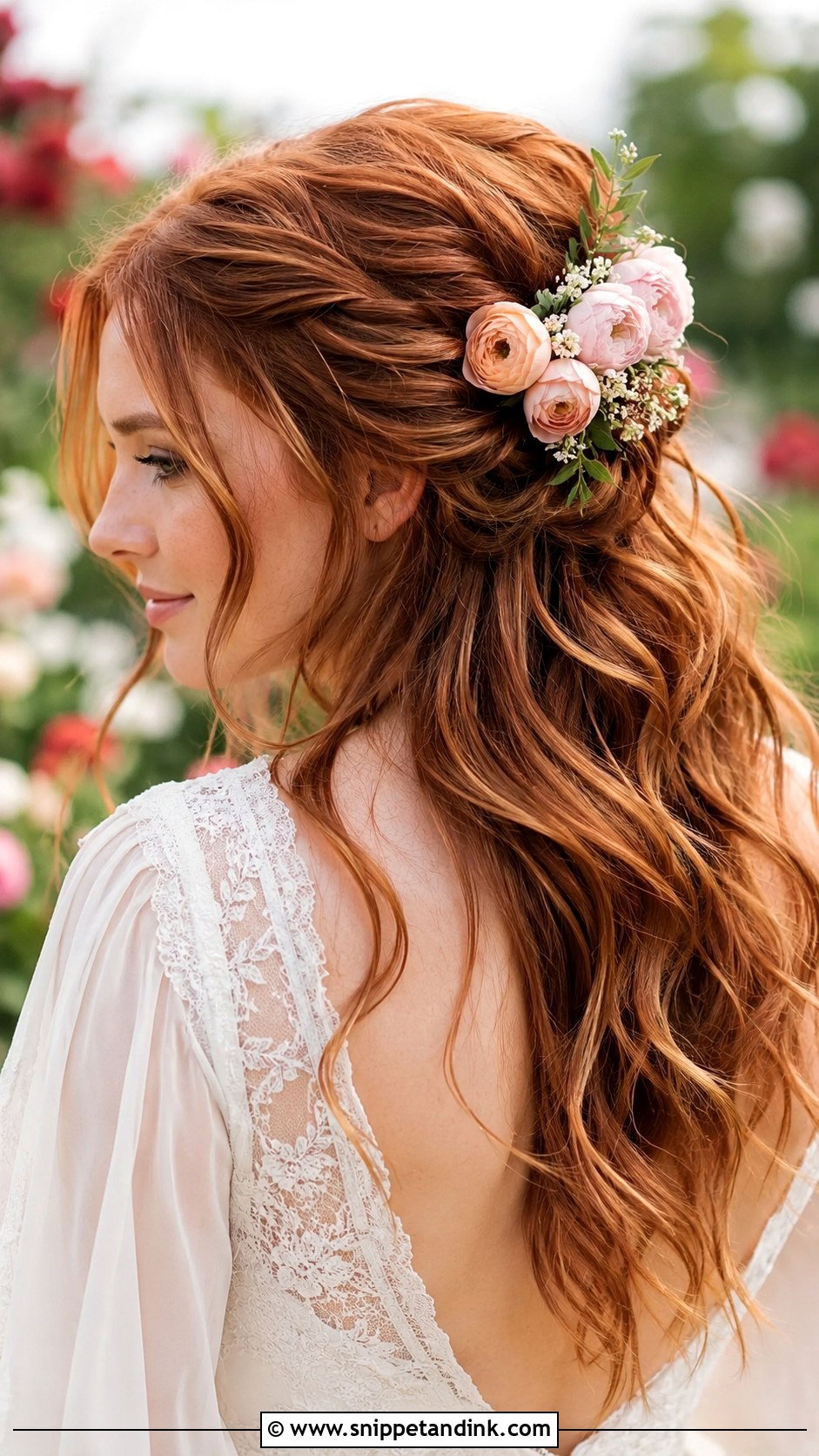Bohemian Half Up With Flowers - Snippet and Ink - 25 Loose Half-Up Half-Down Wedding Hair Ideas
