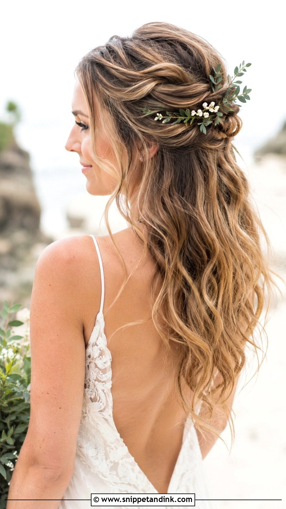 Bohemian Half Up With Waves - Snippet and Ink - 20 Bridal Hairstyles Front Look