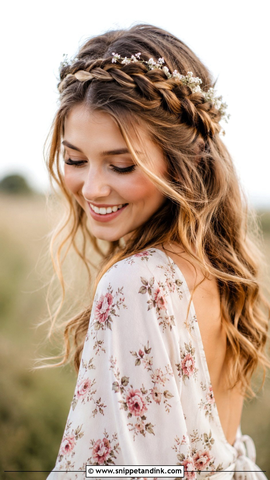 Bohemian Halo Braid for Engagement - Snippet and Ink - 20 Hairstyle for Engagement Look Ideas