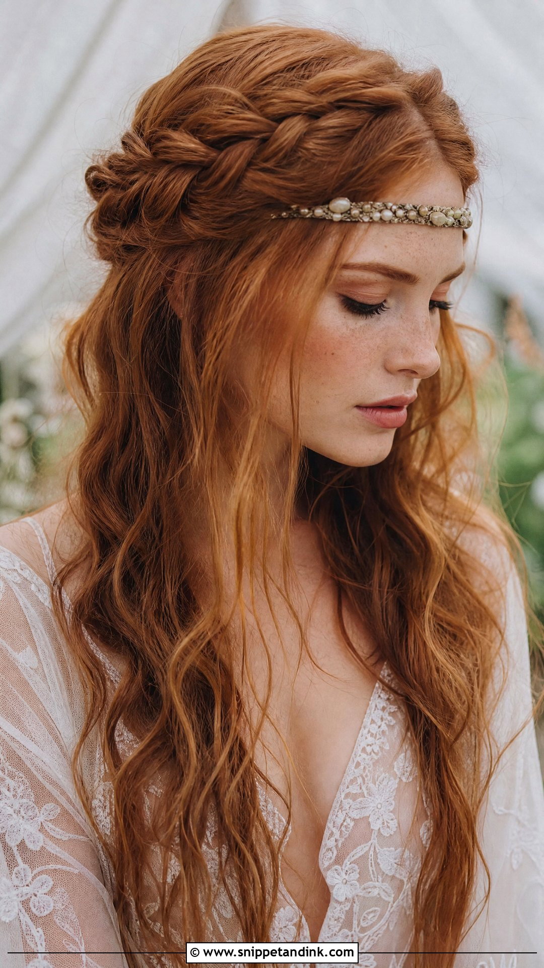 Bohemian Headband With Half Up Braids - Snippet and Ink - 20 Bridal Hair Headband Ideas