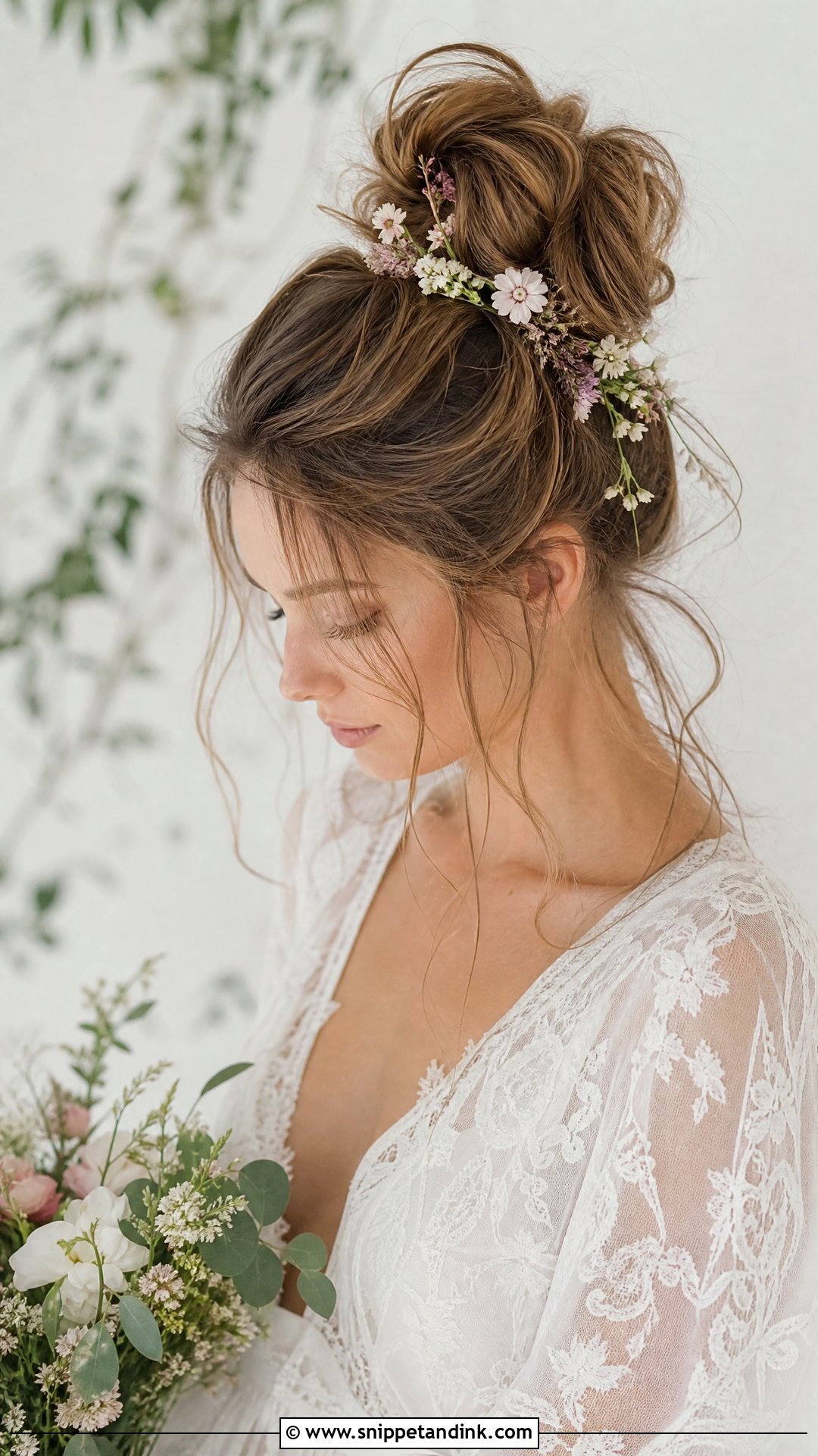 Bohemian High Bun Top Knot - Snippet and Ink - 20 High Bun Bridal Hair Ideas